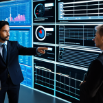 A diverse group of professionals, fully clothed in modest business attire, are gathered around a holographic display showing complex data visualizations. One person points to a section of the data, while others thoughtfully observe, reflecting on ethical implications. The setting is a bright, modern technology lab with soft, ambient lighting. The atmosphere conveys serious contemplation and a commitment to justice, emphasizing the challenge of data bias in AI. Perfect anatomy, correct proportions, natural pose, well-formed hands, proper finger count, natural body proportions, professional photography, high quality, safe for work, appropriate content, fully clothed, professional.