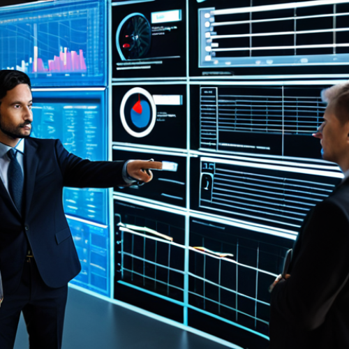 A diverse group of professionals, fully clothed in modest business attire, are gathered around a holographic display showing complex data visualizations. One person points to a section of the data, while others thoughtfully observe, reflecting on ethical implications. The setting is a bright, modern technology lab with soft, ambient lighting. The atmosphere conveys serious contemplation and a commitment to justice, emphasizing the challenge of data bias in AI. Perfect anatomy, correct proportions, natural pose, well-formed hands, proper finger count, natural body proportions, professional photography, high quality, safe for work, appropriate content, fully clothed, professional.