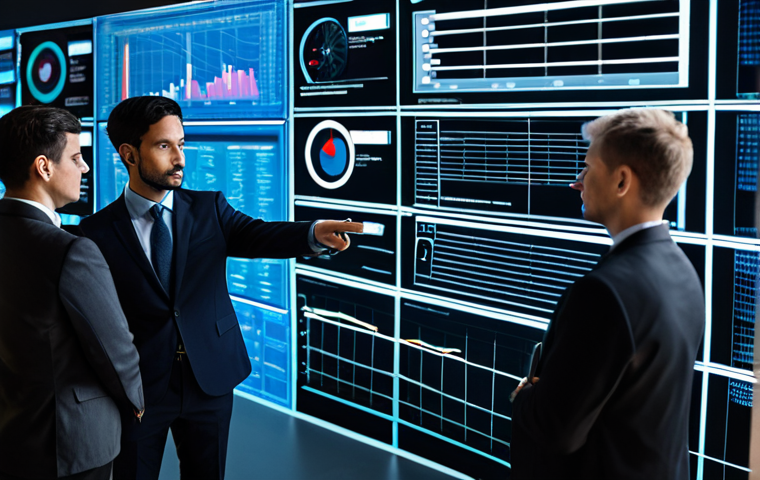 A diverse group of professionals, fully clothed in modest business attire, are gathered around a holographic display showing complex data visualizations. One person points to a section of the data, while others thoughtfully observe, reflecting on ethical implications. The setting is a bright, modern technology lab with soft, ambient lighting. The atmosphere conveys serious contemplation and a commitment to justice, emphasizing the challenge of data bias in AI. Perfect anatomy, correct proportions, natural pose, well-formed hands, proper finger count, natural body proportions, professional photography, high quality, safe for work, appropriate content, fully clothed, professional.