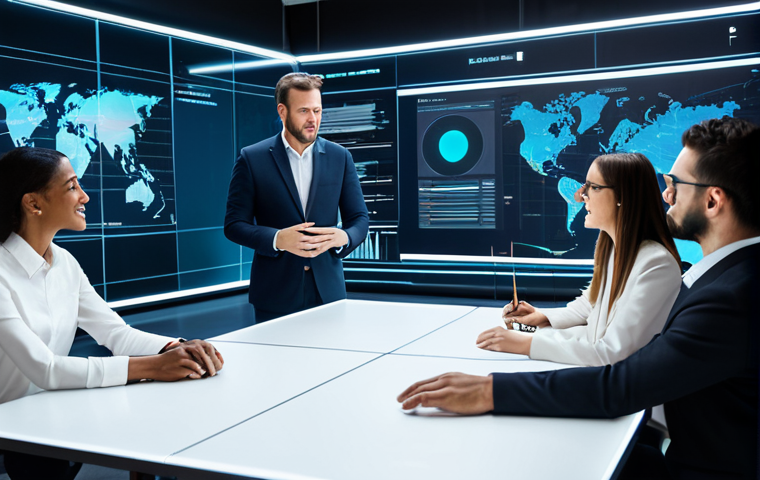A diverse group of professionals, including male and female individuals of varying ethnicities, engaged in a collaborative and insightful discussion around an advanced, transparent AI interface. All subjects are fully clothed in modest, appropriate business attire, exuding a professional dress code. The setting is a brightly lit, modern innovation laboratory or a collaborative tech office. The AI interface is depicted as a holographic display or a large screen, presenting clear, understandable data visualizations that explicitly illustrate balanced datasets and transparent decision-making processes, avoiding any "black box" visuals. The atmosphere is one of positive engagement and problem-solving. perfect anatomy, correct proportions, natural pose, well-formed hands, proper finger count, natural body proportions, professional photography, high quality, crisp detail, soft studio lighting, clean lines, professional art style, safe for work, appropriate content, fully clothed, professional.