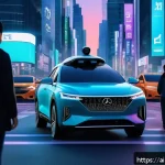 Home 16 AI 윤리와 AI 윤리적 AI 법적 책임 - A futuristic scene depicting an autonomous self-driving car at a crossroads during a critical decisi...