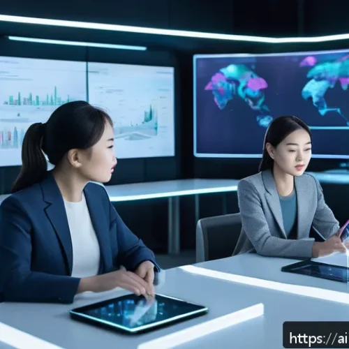 Home 15 AI 윤리와 AI 공공정책 - A futuristic public administration office scene showing diverse government employees and AI-powered ...