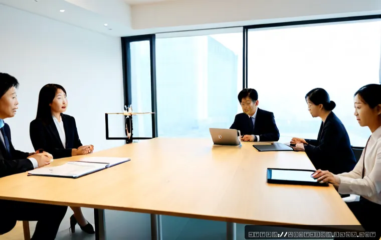 AI 윤리와 AI 윤리 컨설팅 - Photorealistic AI ethics consulting meeting in a bright modern office, diverse business leaders and ...